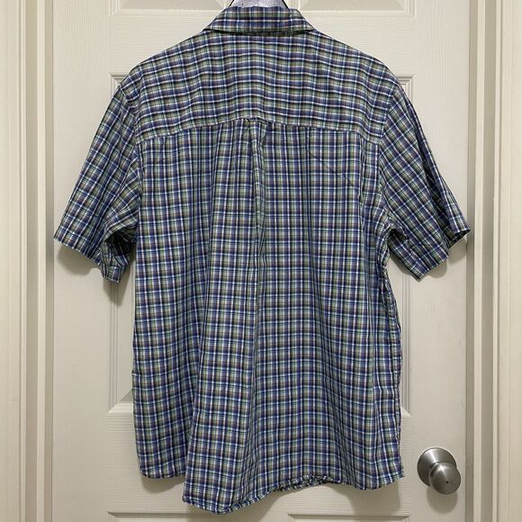 Chaps Short Sleeve Button Down Easy Care Shirt Blue Green Orange Plaid Men's XL - Picture 3 of 7